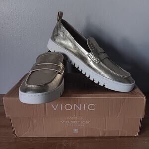 Vionic Women's Uptown Slip-On Penny Loafers Gold Shimmer Suede Size 6.5 M